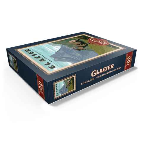 Glacier National Park - Where the Bighorn Sheep Roam, Vintage Travel Poster 100 Jigsaw Puzzle box view1