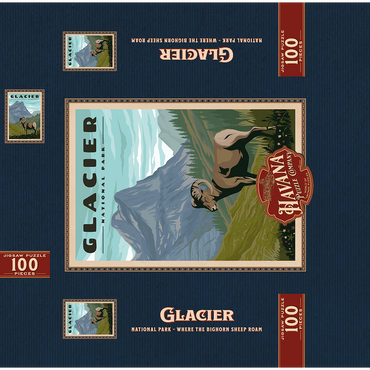 Glacier National Park - Where the Bighorn Sheep Roam, Vintage Travel Poster 100 Jigsaw Puzzle box 3D Modell