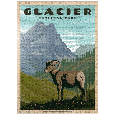 puzzleplate Glacier National Park - Where the Bighorn Sheep Roam, Vintage Travel Poster 500 Jigsaw Puzzle
