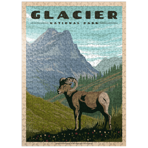 puzzleplate Glacier National Park - Where the Bighorn Sheep Roam, Vintage Travel Poster 500 Jigsaw Puzzle