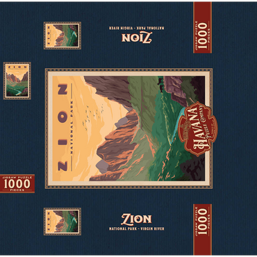 Zion National Park - Virgin River, Vintage Travel Poster 1000 Jigsaw Puzzle box 3D Modell