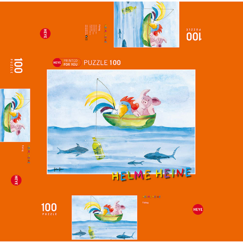 Fishing - Heine Three friends fishing - Helme Heine 100 Jigsaw Puzzle box 3D Modell