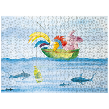 puzzleplate Fishing - Heine Three friends fishing - Helme Heine 500 Jigsaw Puzzle