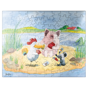 puzzleplate Playing Cards - Heine Three friends playing cards - Helme Heine 100 Jigsaw Puzzle