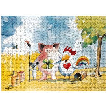 puzzleplate In Happiness - Heine Three friends in happiness - Helme Heine 500 Jigsaw Puzzle