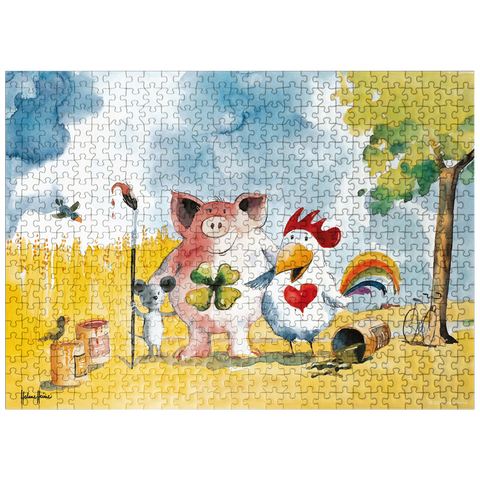 puzzleplate In Happiness - Heine Three friends in happiness - Helme Heine 500 Jigsaw Puzzle