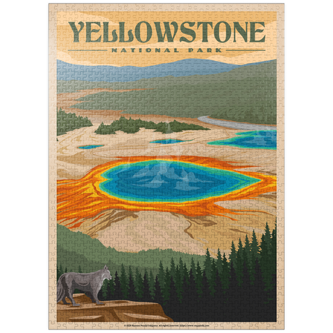 puzzleplate Yellowstone National Park - Vibrant Colors of Grand Prismatic Spring, Vintage Travel Poster 1000 Jigsaw Puzzle