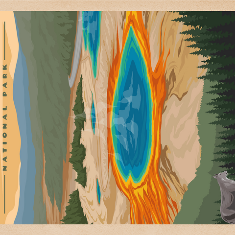 Yellowstone National Park - Vibrant Colors of Grand Prismatic Spring, Vintage Travel Poster 1000 Jigsaw Puzzle 3D Modell
