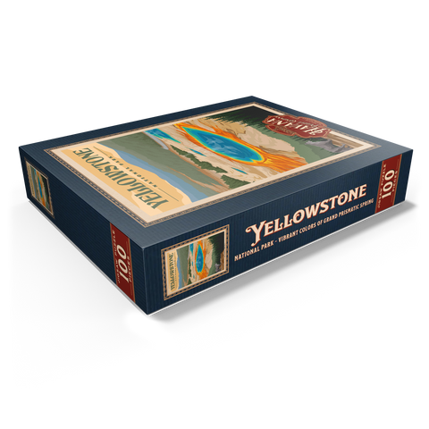 Yellowstone National Park - Vibrant Colors of Grand Prismatic Spring, Vintage Travel Poster 100 Jigsaw Puzzle box view1