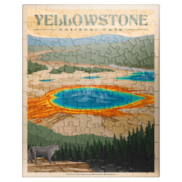 puzzleplate Yellowstone National Park - Vibrant Colors of Grand Prismatic Spring, Vintage Travel Poster 100 Jigsaw Puzzle