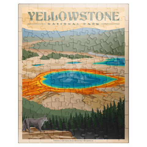 puzzleplate Yellowstone National Park - Vibrant Colors of Grand Prismatic Spring, Vintage Travel Poster 100 Jigsaw Puzzle
