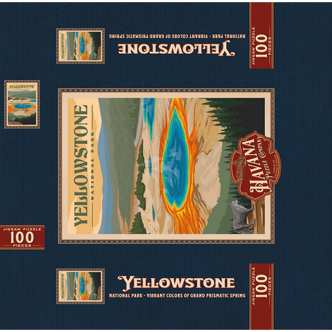 Yellowstone National Park - Vibrant Colors of Grand Prismatic Spring, Vintage Travel Poster 100 Jigsaw Puzzle box 3D Modell