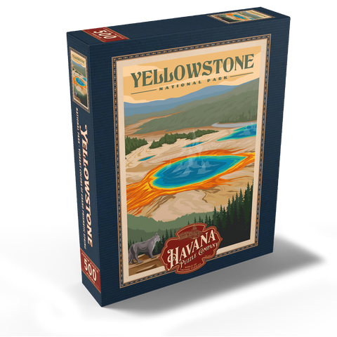 Yellowstone National Park - Vibrant Colors of Grand Prismatic Spring, Vintage Travel Poster 500 Jigsaw Puzzle box view1