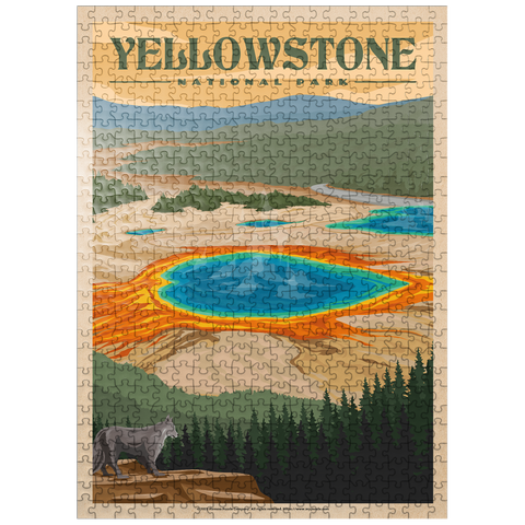 puzzleplate Yellowstone National Park - Vibrant Colors of Grand Prismatic Spring, Vintage Travel Poster 500 Jigsaw Puzzle