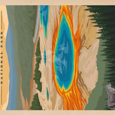 Yellowstone National Park - Vibrant Colors of Grand Prismatic Spring, Vintage Travel Poster 500 Jigsaw Puzzle 3D Modell