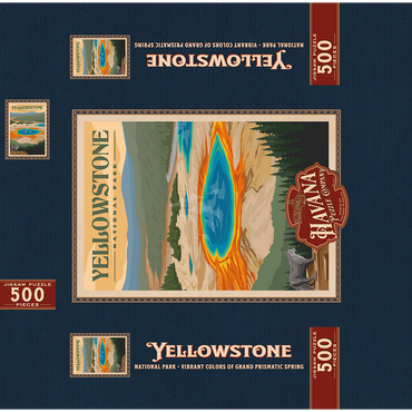 Yellowstone National Park - Vibrant Colors of Grand Prismatic Spring, Vintage Travel Poster 500 Jigsaw Puzzle box 3D Modell