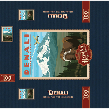 Denali National Park - Wild Denali Musk Ox, Vintage Travel Poster 100 Jigsaw Puzzle box 3D Modell