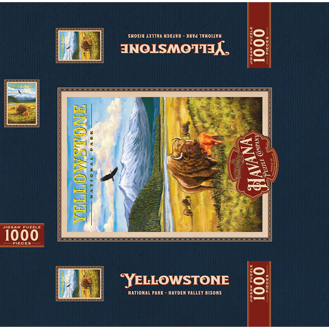 Yellowstone National Park - Hayden Valley Bisons, Vintage Travel Poster 1000 Jigsaw Puzzle box 3D Modell