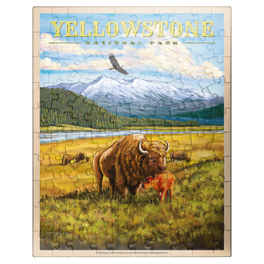puzzleplate Yellowstone National Park - Hayden Valley Bisons, Vintage Travel Poster 100 Jigsaw Puzzle