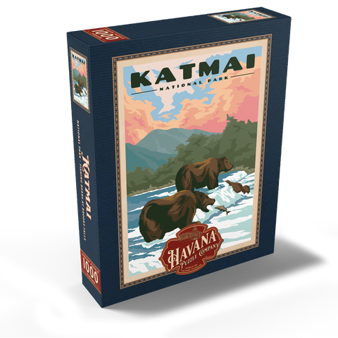Katmai National Park - Fishing Bears At Brooks Falls, Vintage Travel Poster 1000 Jigsaw Puzzle box view1