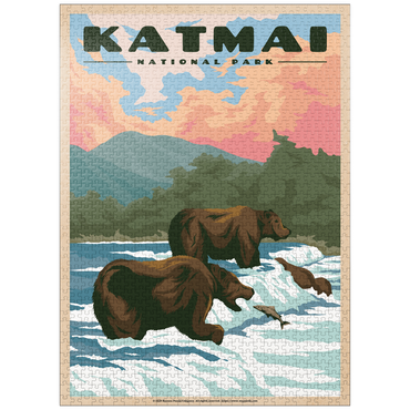 puzzleplate Katmai National Park - Fishing Bears At Brooks Falls, Vintage Travel Poster 1000 Jigsaw Puzzle
