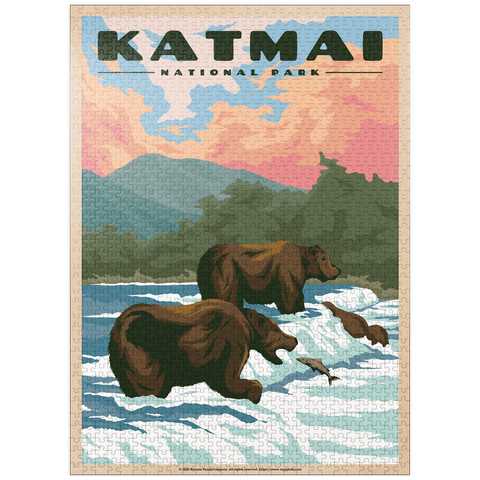 puzzleplate Katmai National Park - Fishing Bears At Brooks Falls, Vintage Travel Poster 1000 Jigsaw Puzzle
