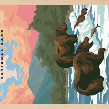Katmai National Park - Fishing Bears At Brooks Falls, Vintage Travel Poster 1000 Jigsaw Puzzle 3D Modell