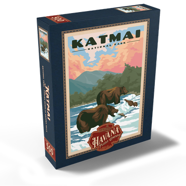 Katmai National Park - Fishing Bears At Brooks Falls, Vintage Travel Poster 500 Jigsaw Puzzle box view1