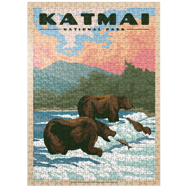 puzzleplate Katmai National Park - Fishing Bears At Brooks Falls, Vintage Travel Poster 500 Jigsaw Puzzle