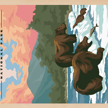 Katmai National Park - Fishing Bears At Brooks Falls, Vintage Travel Poster 500 Jigsaw Puzzle 3D Modell