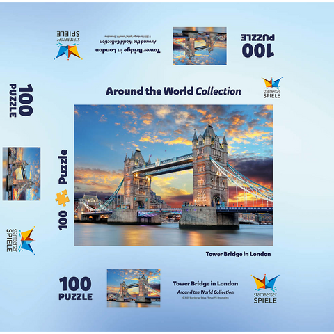 Tower Bridge in London at sunset 100 Jigsaw Puzzle box 3D Modell