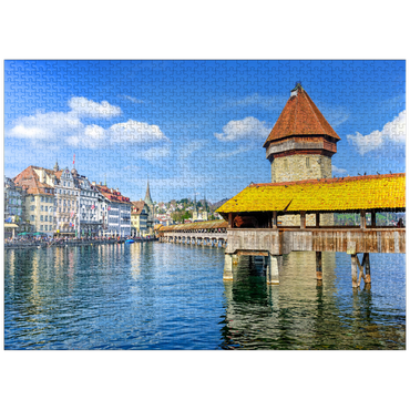puzzleplate Water Tower and Chapel Bridge in Lucerne, Switzerland 1000 Jigsaw Puzzle