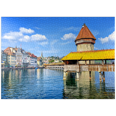 puzzleplate Water Tower and Chapel Bridge in Lucerne, Switzerland 1000 Jigsaw Puzzle