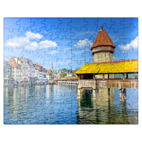 puzzleplate Water Tower and Chapel Bridge in Lucerne, Switzerland 100 Jigsaw Puzzle