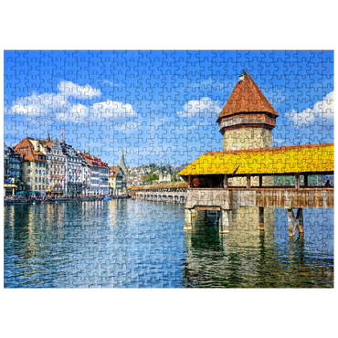 puzzleplate Water Tower and Chapel Bridge in Lucerne, Switzerland 500 Jigsaw Puzzle