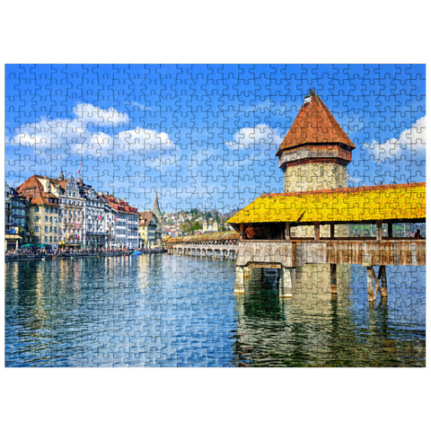 puzzleplate Water Tower and Chapel Bridge in Lucerne, Switzerland 500 Jigsaw Puzzle