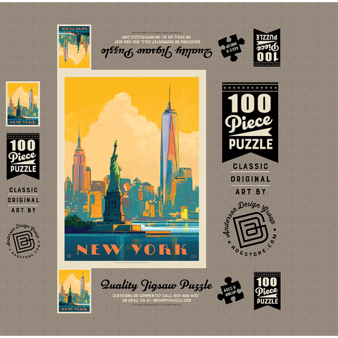 New York City: Skyline Glow, Vintage Poster 100 Jigsaw Puzzle box 3D Modell