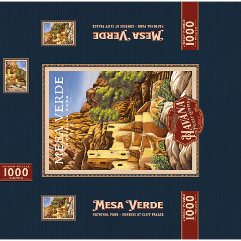 Mesa Verde National Park - Sunrise at Cliff Palace, Vintage Travel Poster 1000 Jigsaw Puzzle box 3D Modell