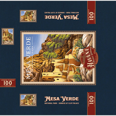 Mesa Verde National Park - Sunrise at Cliff Palace, Vintage Travel Poster 100 Jigsaw Puzzle box 3D Modell