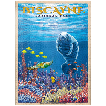 puzzleplate Biscayne National Park - Manatees Whispering Beneath, Vintage Travel Poster 1000 Jigsaw Puzzle