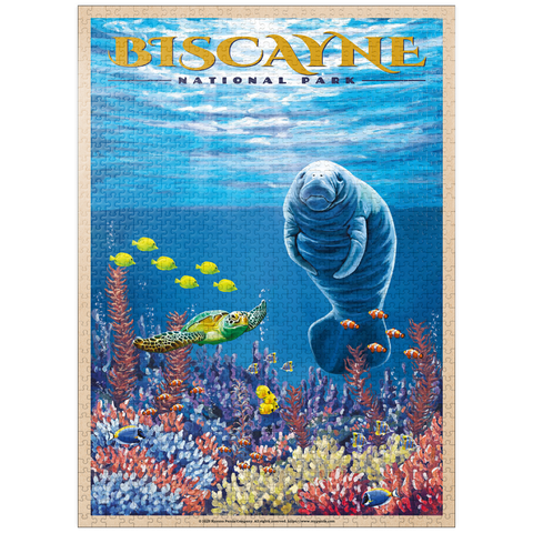 puzzleplate Biscayne National Park - Manatees Whispering Beneath, Vintage Travel Poster 1000 Jigsaw Puzzle