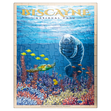 puzzleplate Biscayne National Park - Manatees Whispering Beneath, Vintage Travel Poster 100 Jigsaw Puzzle