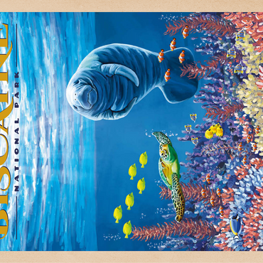 Biscayne National Park - Manatees Whispering Beneath, Vintage Travel Poster 100 Jigsaw Puzzle 3D Modell