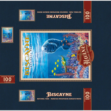 Biscayne National Park - Manatees Whispering Beneath, Vintage Travel Poster 100 Jigsaw Puzzle box 3D Modell