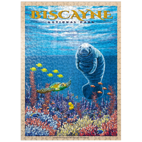 puzzleplate Biscayne National Park - Manatees Whispering Beneath, Vintage Travel Poster 500 Jigsaw Puzzle