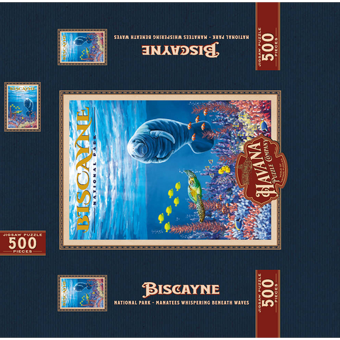 Biscayne National Park - Manatees Whispering Beneath, Vintage Travel Poster 500 Jigsaw Puzzle box 3D Modell