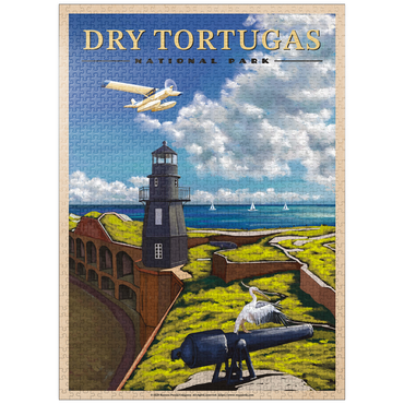 puzzleplate Dry Tortugas National Park - Fort Jefferson Lighthouse, Vintage Travel Poster 1000 Jigsaw Puzzle