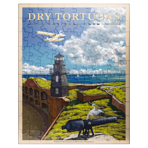 puzzleplate Dry Tortugas National Park - Fort Jefferson Lighthouse, Vintage Travel Poster 100 Jigsaw Puzzle