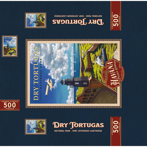 Dry Tortugas National Park - Fort Jefferson Lighthouse, Vintage Travel Poster 500 Jigsaw Puzzle box 3D Modell